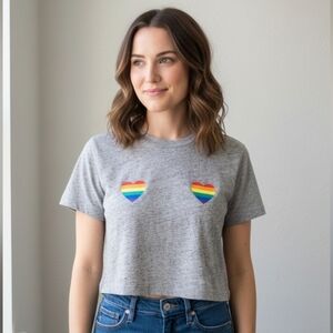 Victoria's Secret Pink Gray Rainbow Heart Women's Crop Top Size XS